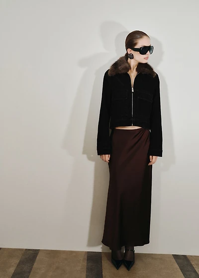 Velvet jacket with fur collar