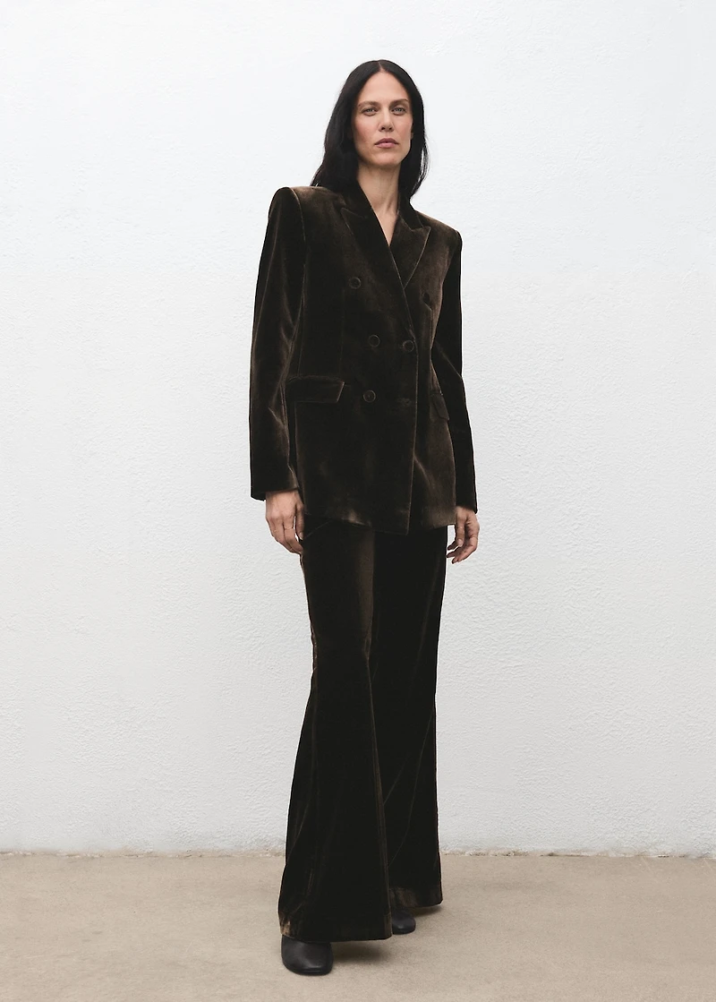 Double-breasted velvet suit jacket