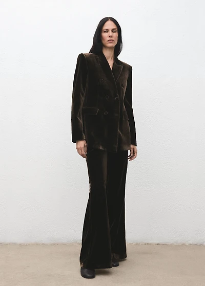 Double-breasted velvet suit jacket