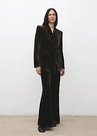 Double-breasted velvet suit jacket