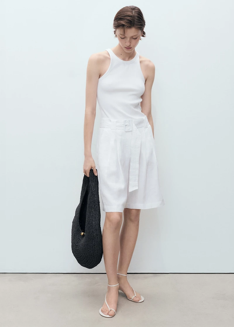 Belt linen-blend Bermuda shorts
