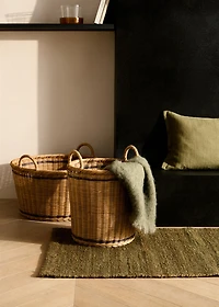 Medium round rattan basket with handles
