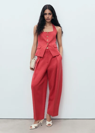 Linen-blend balloon suit pants