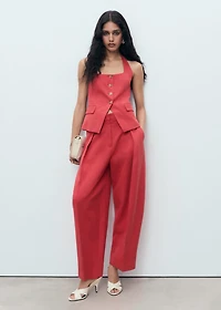 Linen-blend balloon suit pants