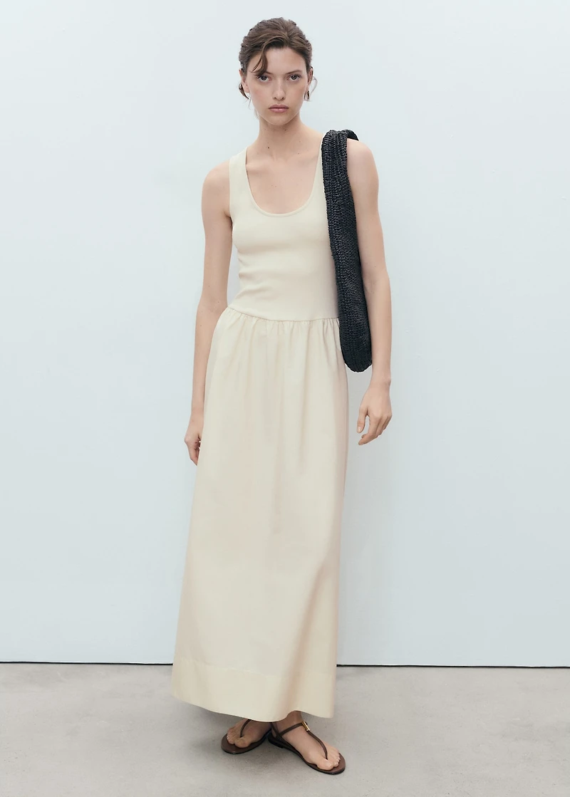 Flared dress combined fabric