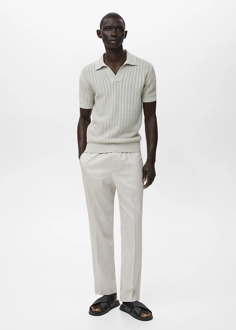 Fine-knit herringbone polo shirt