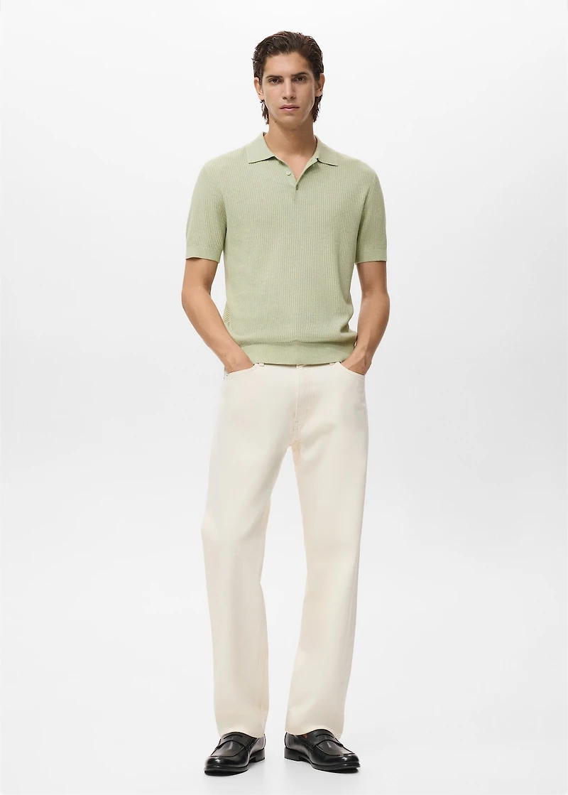Ribbed knit polo shirt