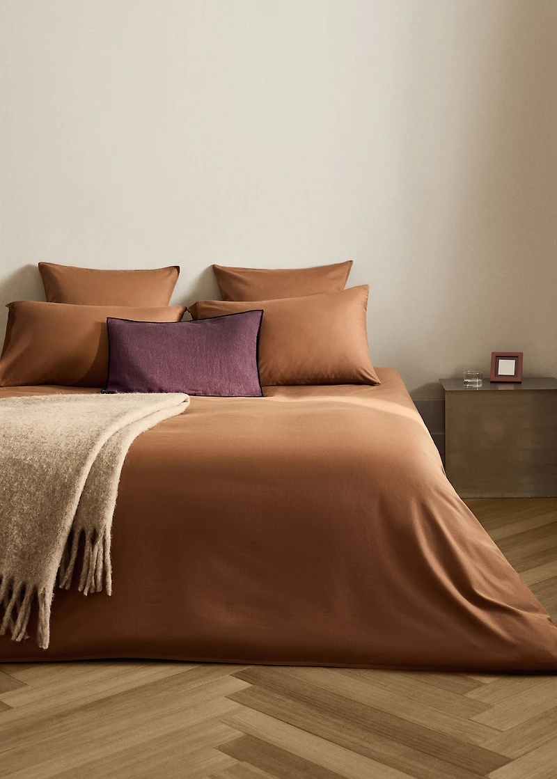 Washed cotton satin double-stitched top sheet for / cm bed