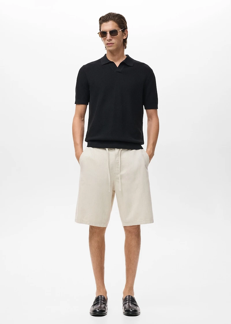Linen-blend bermuda shorts with drawstring