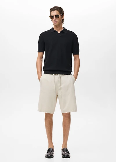 Linen-blend bermuda shorts with drawstring