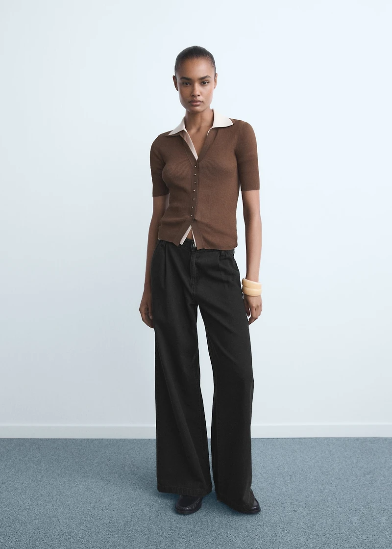 Wide-leg pleated jeans