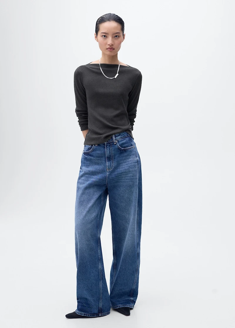 Long-sleeved boat-neck t-shirt