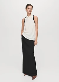 Blouse with draped collar and contrasting trim