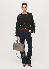 Blouse with embroidered eyelet ruffles