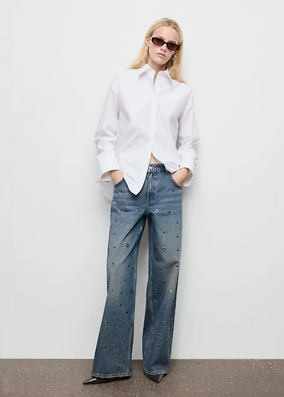 Straight-leg jeans with eyelets
