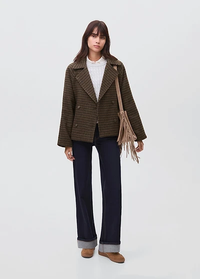 Checked wool-blend coat
