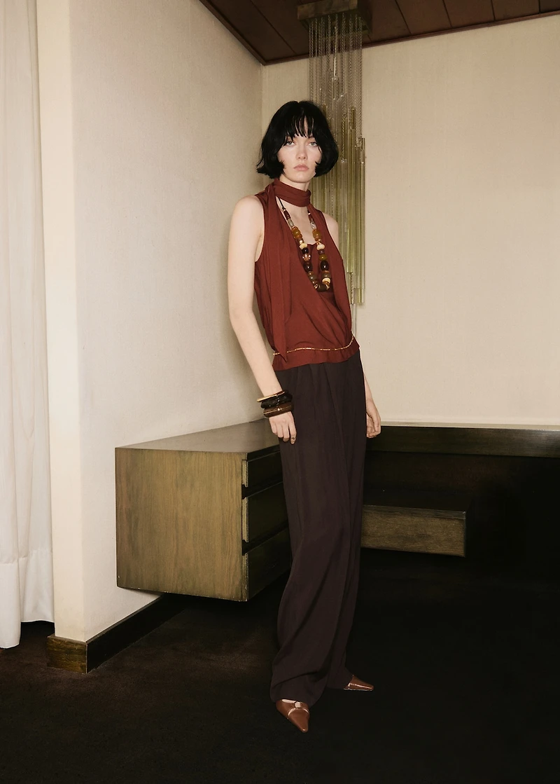 Blouse with foulard neckline