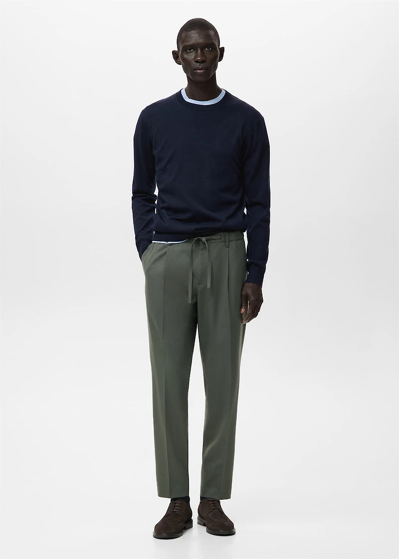 Regular fit cord pleated pants