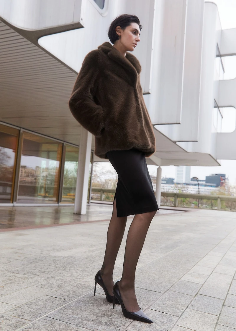 Faux-fur coat with lapels