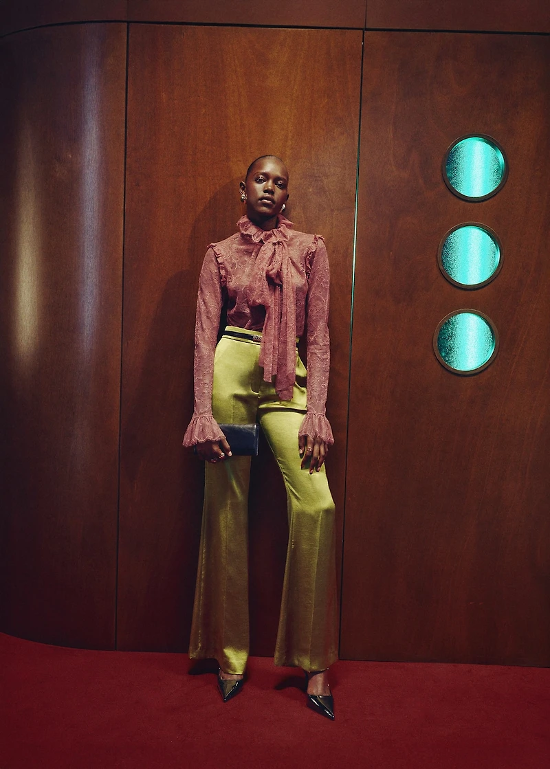 Satin straight-fit pants