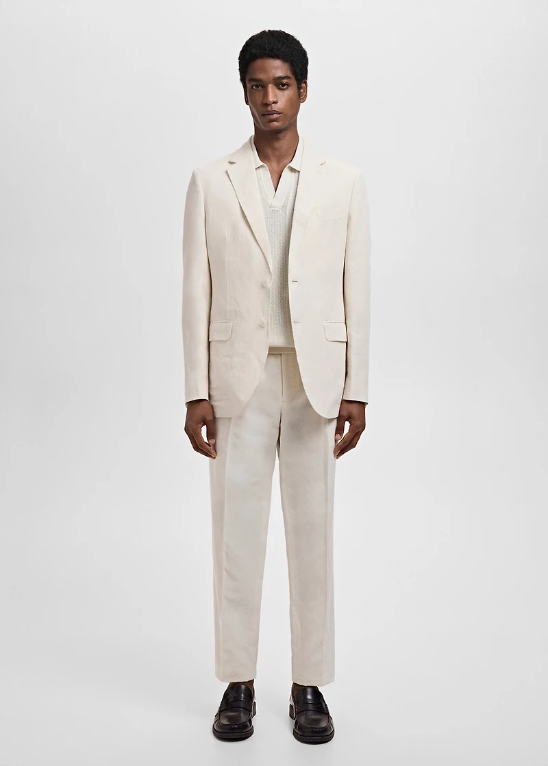 Slim-fit pleated linen pants