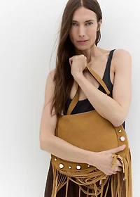 Suede bag with fringes and stud details