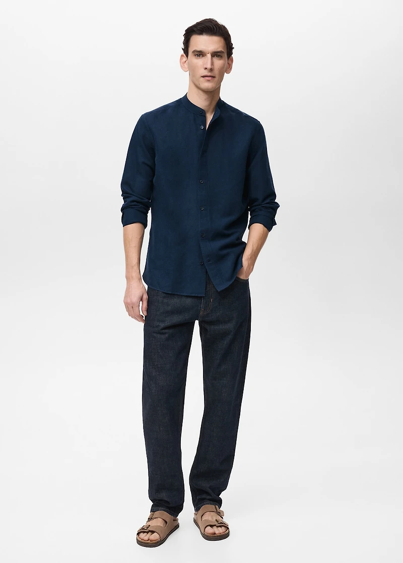 Mao collar linen shirt