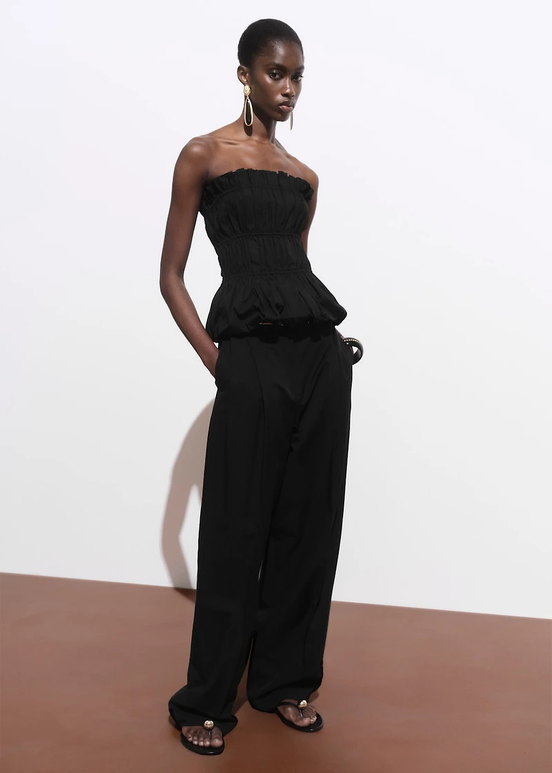 Straight-leg cotton pleated pants