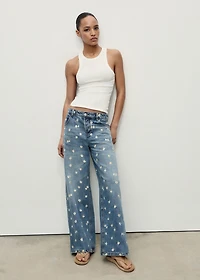 Wide-leg jeans with floral embroidery