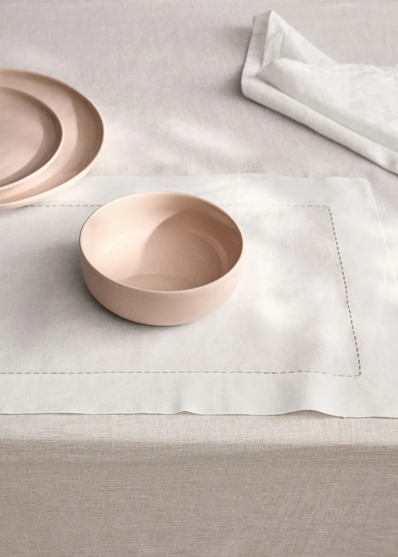 Linen tablecloth with embroidered backstitch