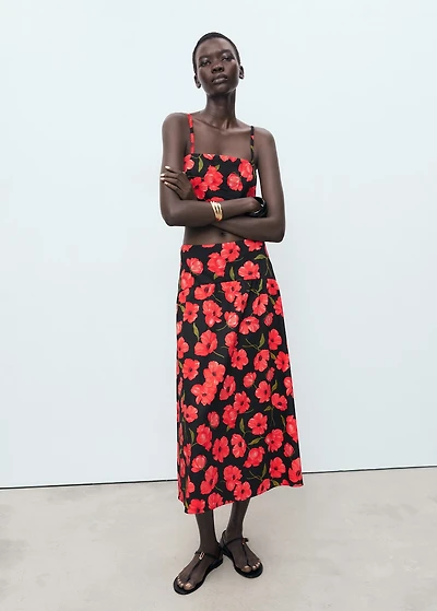 Floral-print flared skirt