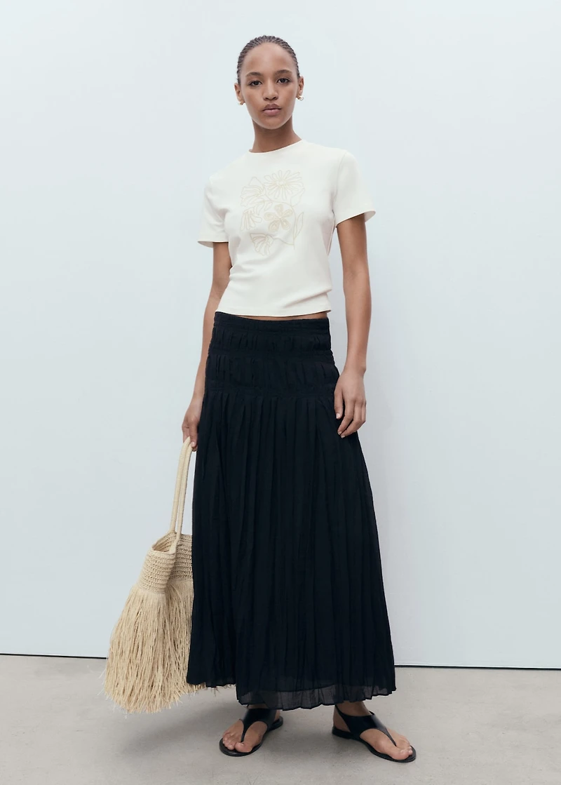 Floral-embroidered cotton t-shirt