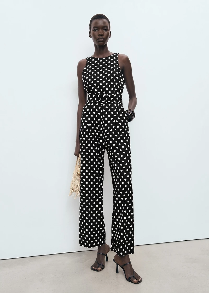 Polka-dot belt jumpsuit
