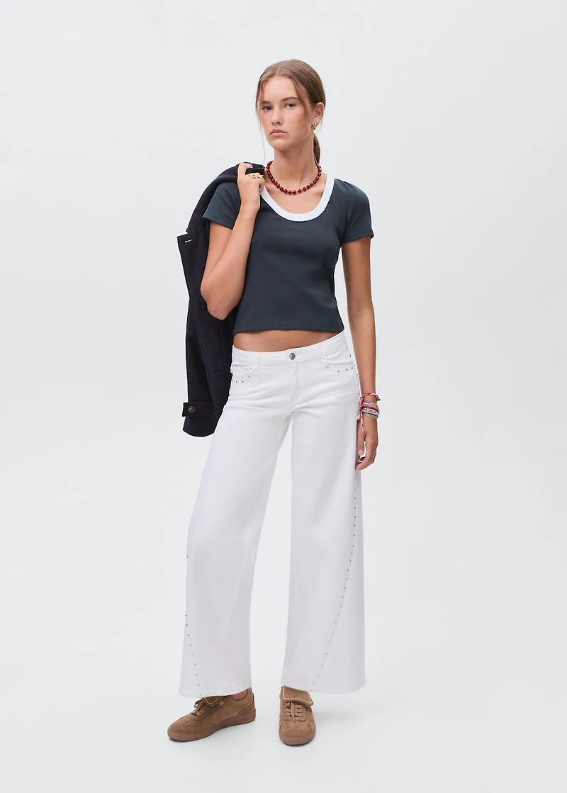 Contrasting collar cotton t-shirt