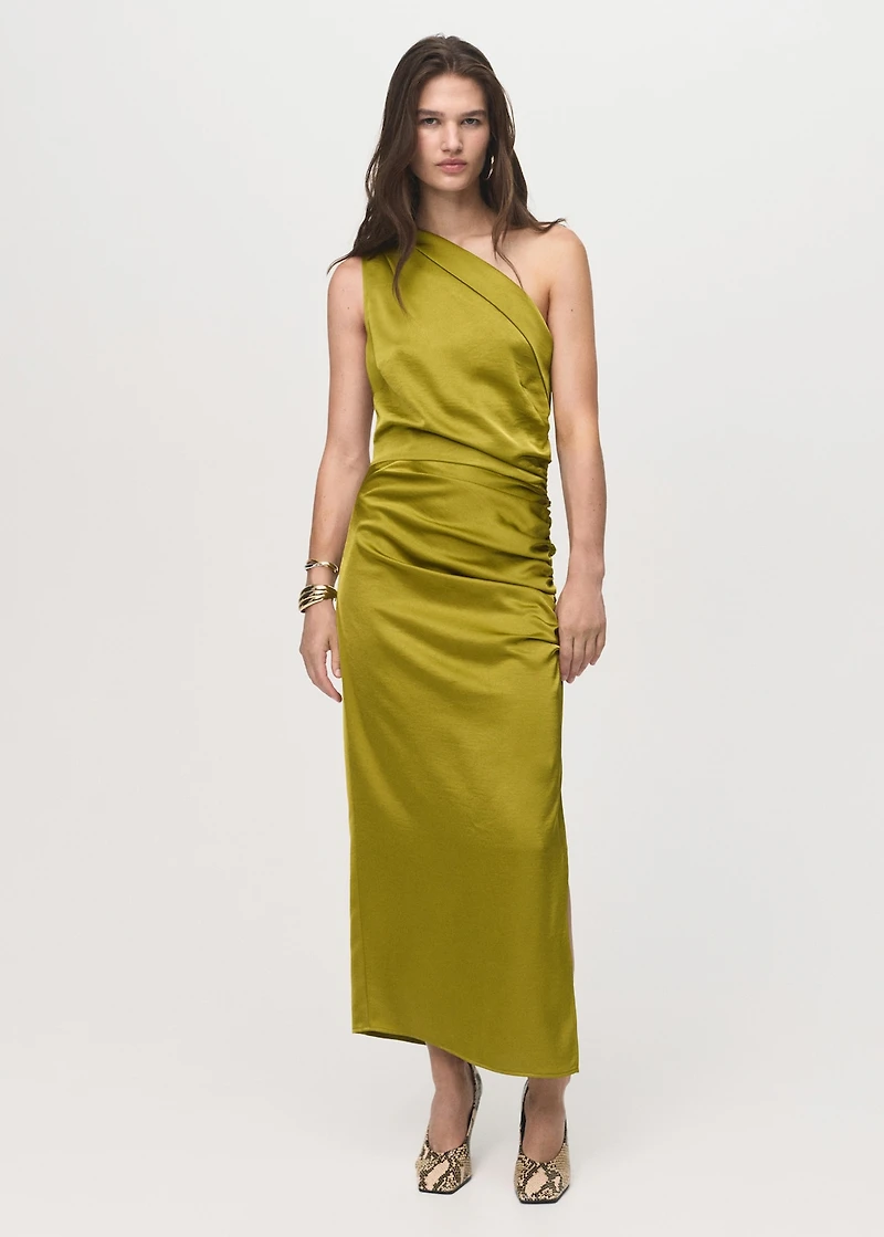 Asymmetrical satin dress with side slits