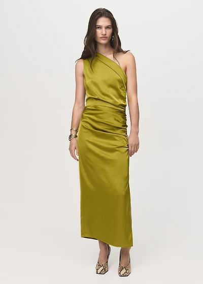 Asymmetrical satin dress with side slits