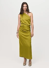 Asymmetrical satin dress with side slits