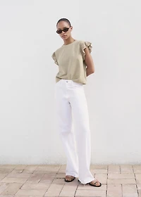 Short-sleeved t-shirt with ruffled eyelet embroidery detail