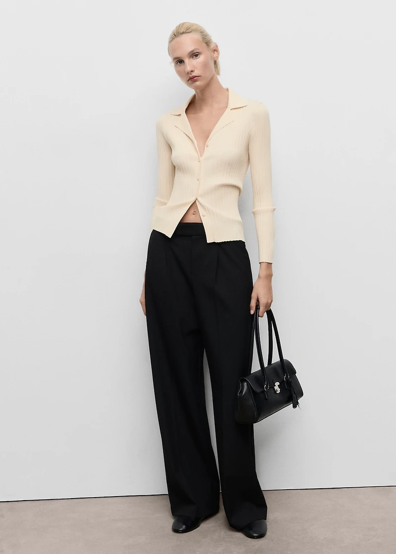 Ribbed lapel cardigan