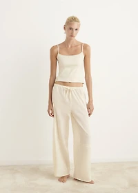 Cotton lace pajama pants with drawstring