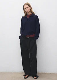 Knitted sweater with zip collar