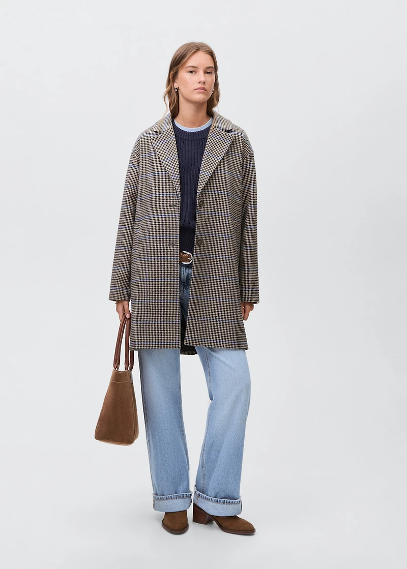 Houndstooth wool-blend coat
