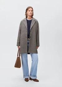Houndstooth wool-blend coat