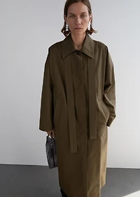 Long cotton trench coat with concealed buttons