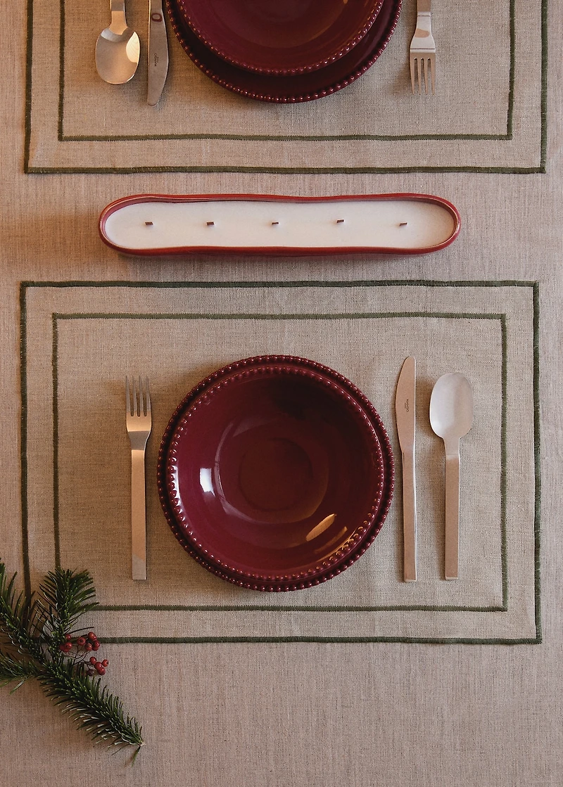 100% linen placemat with contrasting overlock stitching