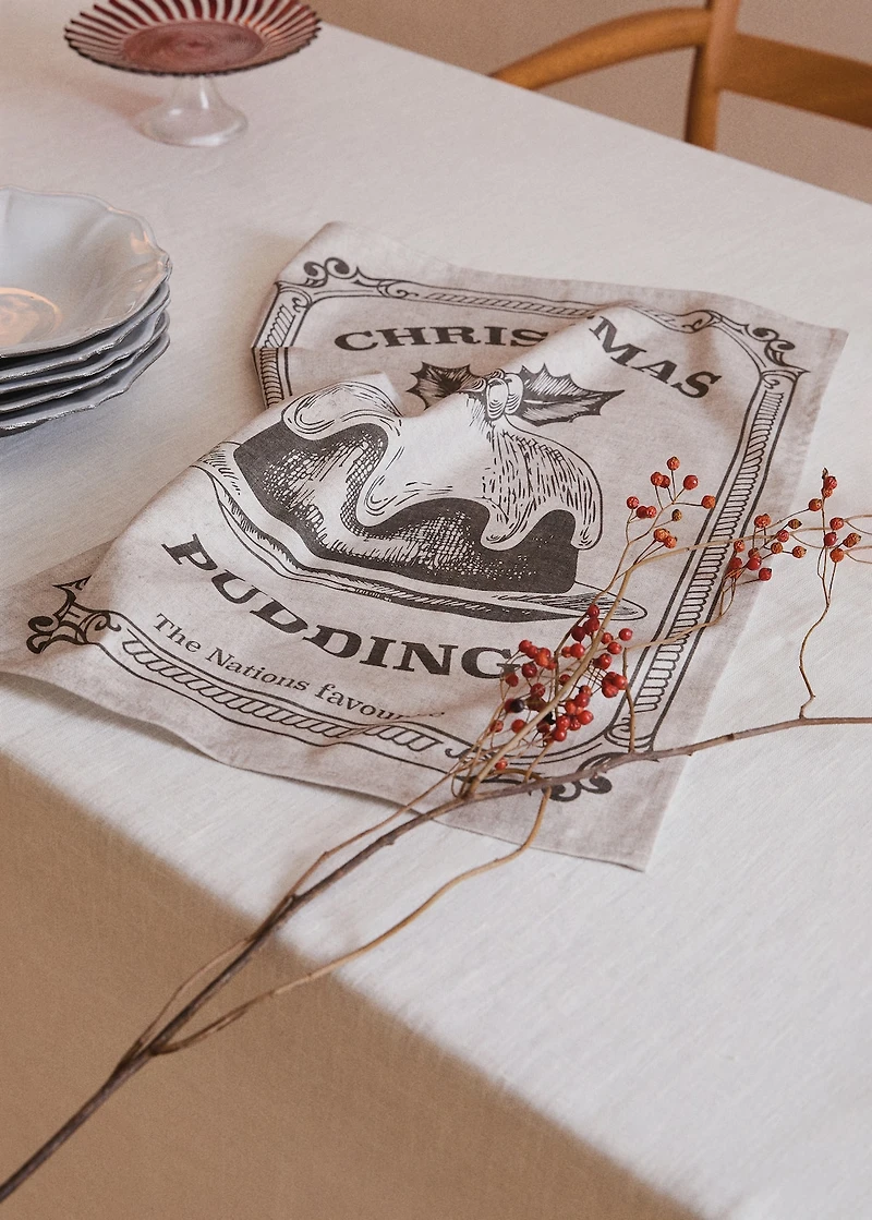 Kitchen cloth with Christmas pudding print