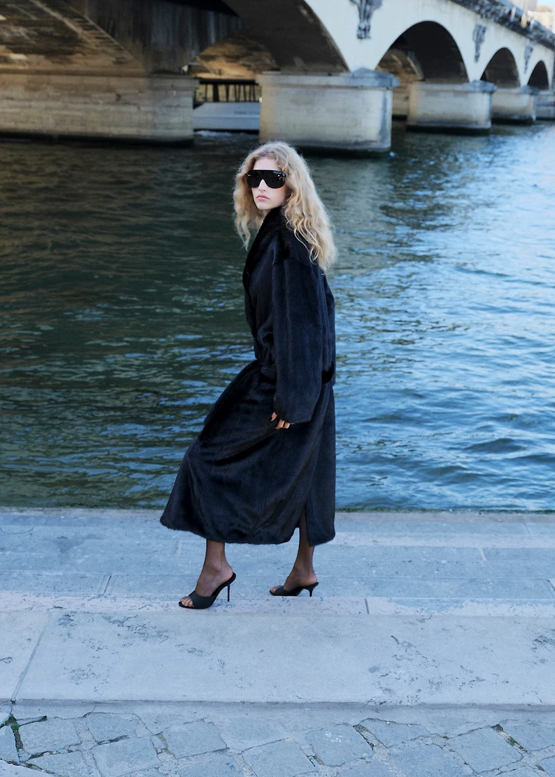 Faux-fur coat with belt