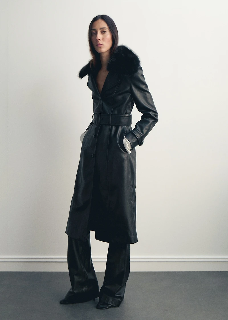 Faux-effect coat with fur collar