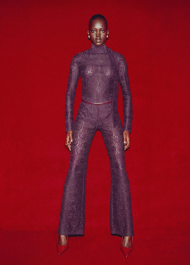 Straight-fit lace pants