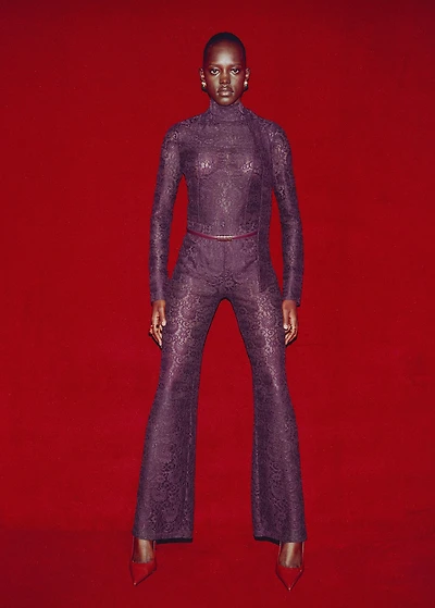 Straight-fit lace pants